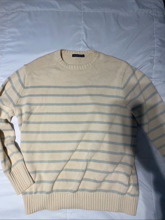 Brandy Melville Sweaters - Brandy Melville Cream and Light Gray Striped Crewneck Sweater